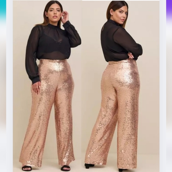 torrid Pants - NWT Torrid 1 Champagne Beige Tan Sequin Wide Leg Pants 1633-BG